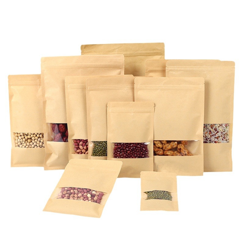 Flat Kraft Paper Bags with Square Window