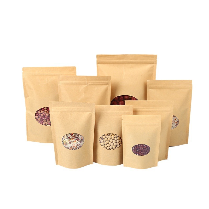 Brown Stand-Up Kraft Paper Bags with Round Window
