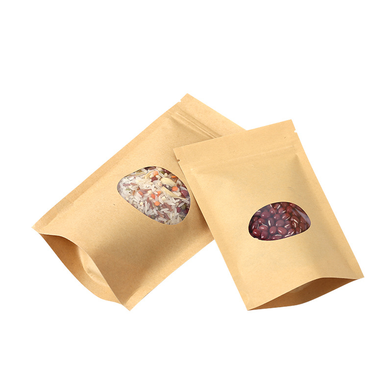 Brown Stand-Up Kraft Paper Bags with Round Window product photo 2