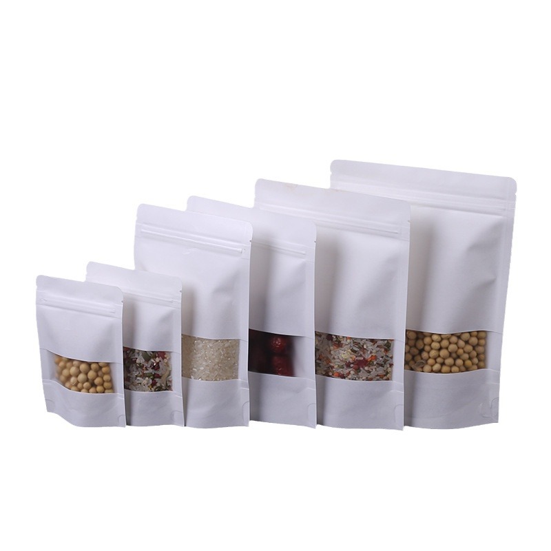 White Stand-Up Kraft Paper Bags with Square Window