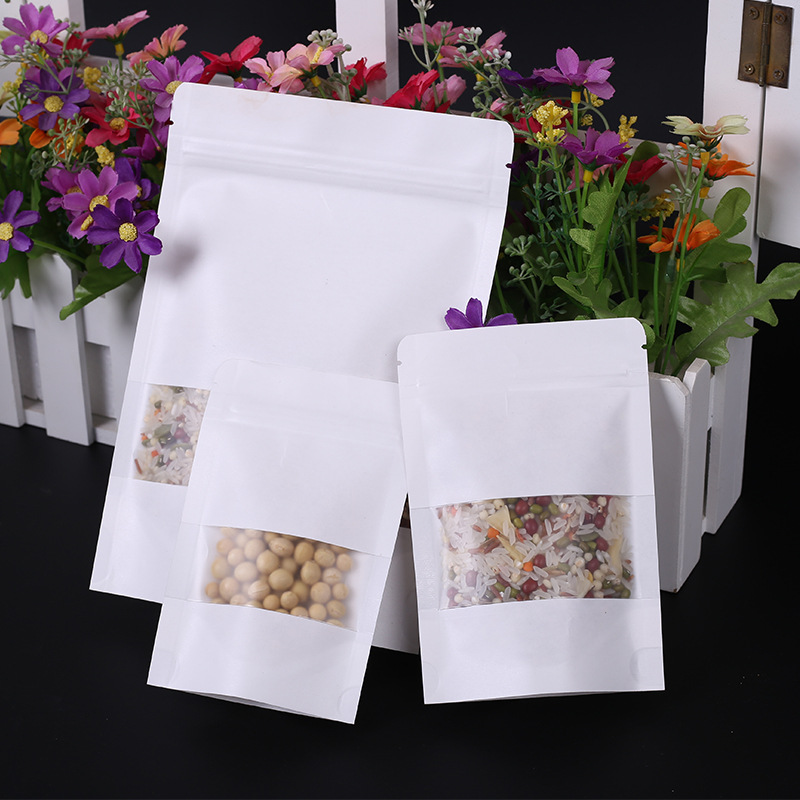 White Stand-Up Kraft Paper Bags with Square Window product photo 3