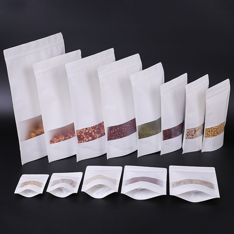 White Stand-Up Kraft Paper Bags with Square Window product photo 4